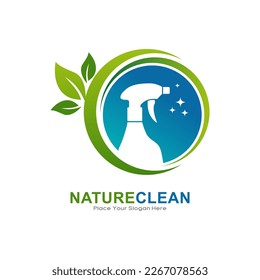 Nature clean with bottle spray logo vector logo design. Suitable for business, cleaning, and environment