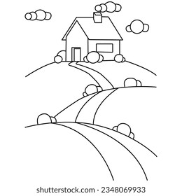 : nature cloroing page and line art,landscape coloring book element,fresh eco coloring page of nature and animal for kids and adult coloring book. =======

