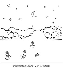 : nature cloroing page and line art,landscape coloring book element,fresh eco coloring page of nature and animal for kids and adult coloring book. =======

