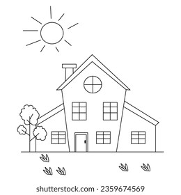  nature cloroing page and line art,landscape coloring book element,fresh eco coloring page of nature and animal for kids and adult coloring book