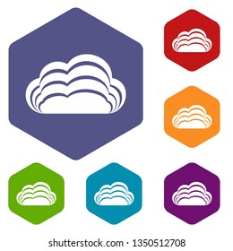 Nature cloud icons vector colorful hexahedron set collection isolated on white