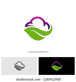 Nature Cloud Logo Design Concept Vector. Cloud with Leaf Logo Template Vector