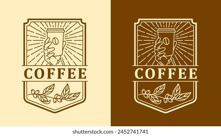 nature coffee line art vector design template