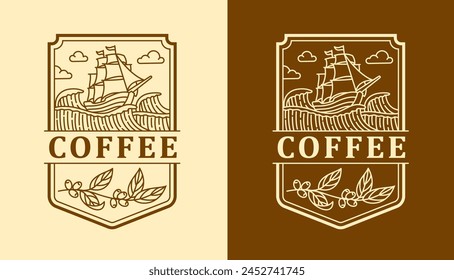 nature coffee line art vector design template