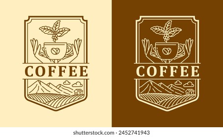 nature coffee line art vector design template