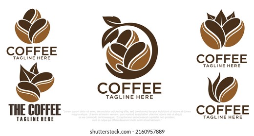 nature Coffee logo combination bean, leaf and hand icon set logo design template