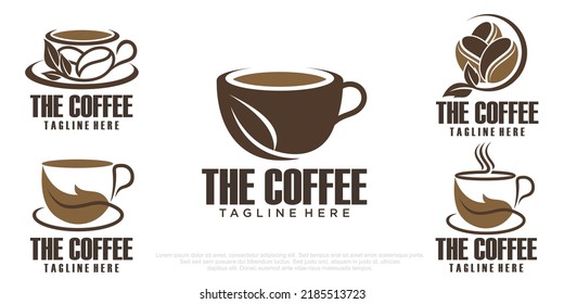 nature Coffee logo combination cup,bean and leaf icon set logo design template