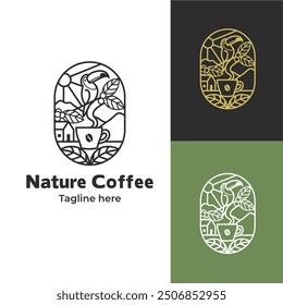 Logotipo del café de la Naturaleza, Vector moderno del logotipo del café