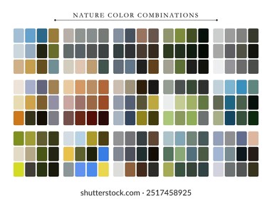 Nature color palette. Trend color palette guide template. Fit for fashion designers, business, and paints colors company. Match combinations. Vector graphics. Eps 10.