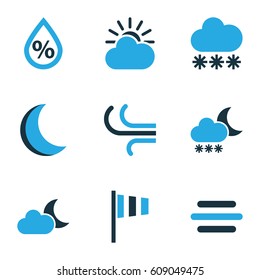 Nature Colored Icons Set. Collection Of Wind, Night, Blizzard And Other Elements. Also Includes Symbols Such As Breeze, Night, Forecast.