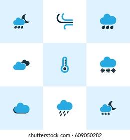 Nature Colored Icons Set. Collection Of Fog, Snowfall, Rainstorm And Other Elements. Also Includes Symbols Such As Gust, Fog, Weather.