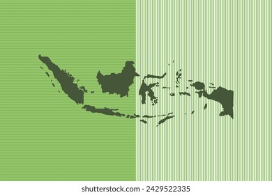 Nature colored Map design concept with green stripes isolated of country Indonesia - vector illustration
