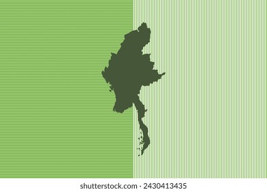 Concepto de diseño de mapa con rayas verdes aisladas del país Myanmar - ilustración vectorial