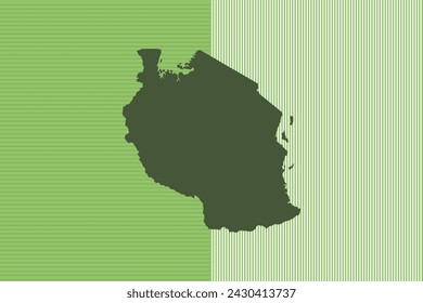 Concepto de diseño de mapa con rayas verdes aisladas del país Tanzania - ilustración vectorial