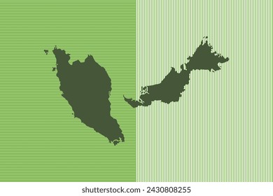 Concepto de diseño de mapa con rayas verdes aisladas del país Malasia - ilustración vectorial
