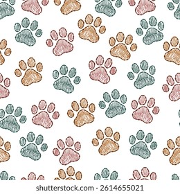 Nature colored paw print seamless pattern