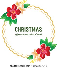 Nature colorful flower frame, for lettering of merry christmas on white background. Vector