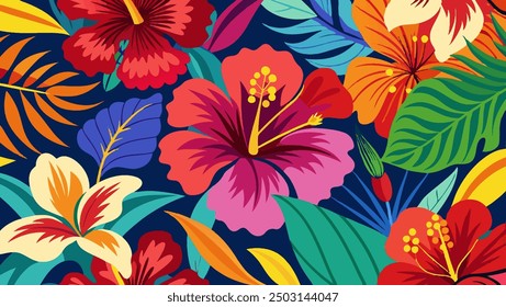 nature with a colorful hibiscus pattern in a whimsical and playful drawing style, featuring the exotic flowers in bold and striking designs that will add a pop of color to any surface abstract aloha