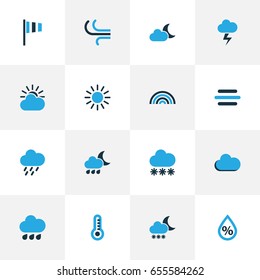 Nature Colorful Icons Set. Collection Of Drizzle, Breeze, Sunny And Other Elements. Also Includes Symbols Such As Cloudy, Drizzle, Winter.