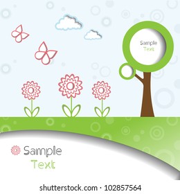 Nature colorful modern creative abstract 3d art vector background with flower tree butterfly