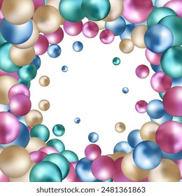 Nature, colorful, multicolored sea pearl background with small and big pearls isolated on transparent background. Photoframe