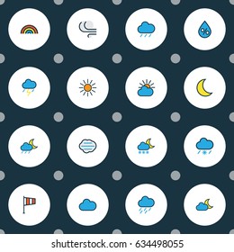 Nature Colorful Outline Icons Set. Collection Of Hail, Freeze, Twilight And Other Elements. Also Includes Symbols Such As Raindrop, Flag, Drop.