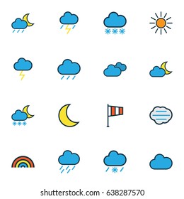 Nature Colorful Outline Icons Set. Collection Of Tempest, Freeze, Flag And Other Elements. Also Includes Symbols Such As Cloudburst, Flag, Clouded.