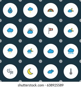 Nature Colorful Outline Icons Set. Collection Of Windy, Cloudy Day, Raindrop And Other Elements. Also Includes Symbols Such As Snowing, Clouded, Degree.