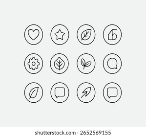 “Minimalist Nature and Communication Line Icon Set – Eco-Friendly UI Symbols