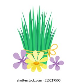 Nature composition with flowers and grass. Vector illustration for spa salon. Cartoon style
