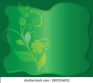 Nature concept background. Green gradient background with leaves, flowers and fruit.
