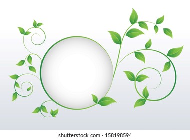 Nature concept with green leafs and space for your text on abstract grey background