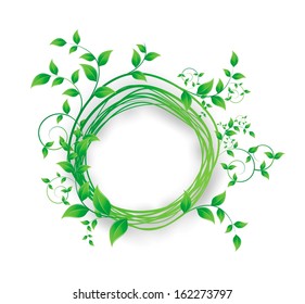 Nature concept with green leafs and space for your text on abstract grey background