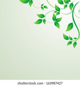 Nature concept with green leafs and space for your text on abstract grey background