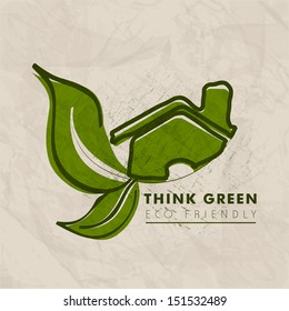 Nature concept with green leaves and Eco House.