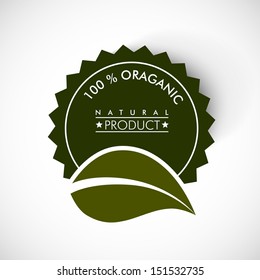 Nature concept with green leaves and text 100% organic 