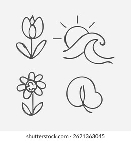 Nature concept. High quality nature themed elements collection. Editable strokes. Premium linear symbols for websites, flyers, banners, online stores and companies.