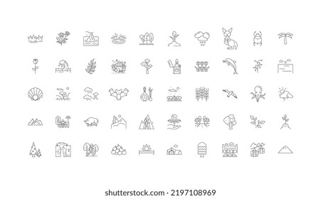 Nature concept illustration, linear icons, line signs set, vector collection