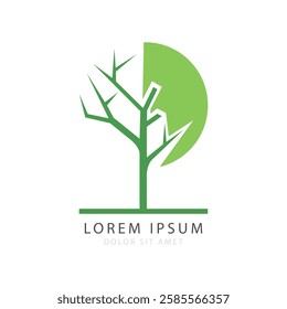 Nature Concept Modern Tree Logo with Angular Branches, Isolated on White Background, Vector Illustration