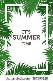 nature concept of summer background, there are coconut and palm leaves.   can be use for greeting or wedding invitation card, can be add text.  vector illustration