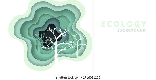 nature concept in trendy craft style.Think green 3D abstract green wave background with paper cut shapes. Thought bubble. Vector design layout for business presentations, posters.Ecology concept.Eps10