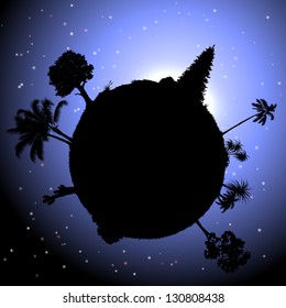 Nature concept : vector planet with plants in space