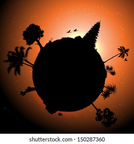 Nature concept : vector planet with plants in space