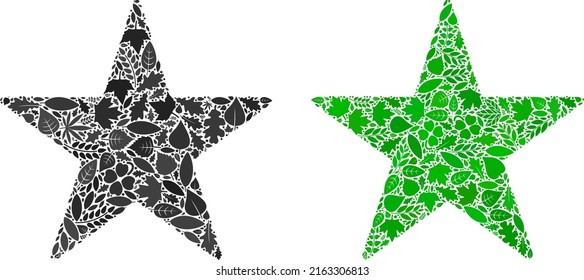 Nature confetti star icon composition of herbal leaves in green and natural color variations. Ecological environment vector concept for confetti star icon.
