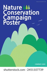 Nature conservation campaign poster template with blue green nature background