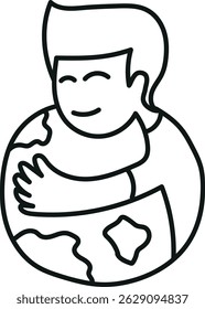 nature conservation concept. Person hugging the Earth in a simple line drawing style.hand drawn doodle line style