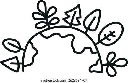 nature conservation concept. Stylized globe with leaves representing nature and sustainability.hand drawn doodle line style