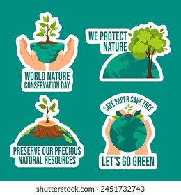 Nature Conservation Day Label Flat Cartoon Hand Drawn Templates Background Illustration