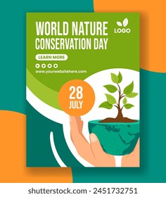 Naturaleza Día de la Conservación Póster de Vertical Dibujo animado plano dibujado a mano Plantillas Ilustración de fondo