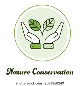 Nature Conservation Icon, Hands Holding Leaves, Environmental Protection Symbol